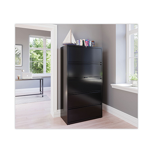 Hirsh Industries Lateral File Cabinet, 5 Letter/Legal/A4-Size File Drawers, Black, 36 x 18.62 x 67.62 (14992)