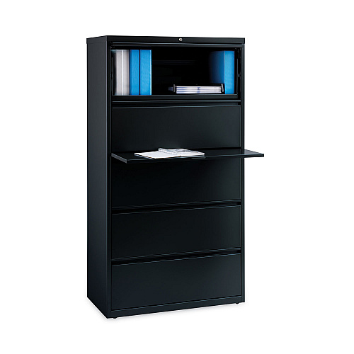 Hirsh Industries Lateral File Cabinet, 5 Letter/Legal/A4-Size File Drawers, Black, 36 x 18.62 x 67.62 (14992)