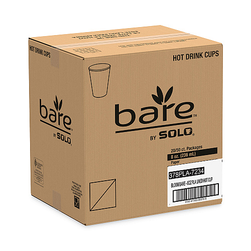 SOLO Bare Eco-Forward PLA Paper Hot Cups, 8 oz, Leaf Design, White/Green/Orange, 50/Bag, 20 Bags/Carton (378PLABB)