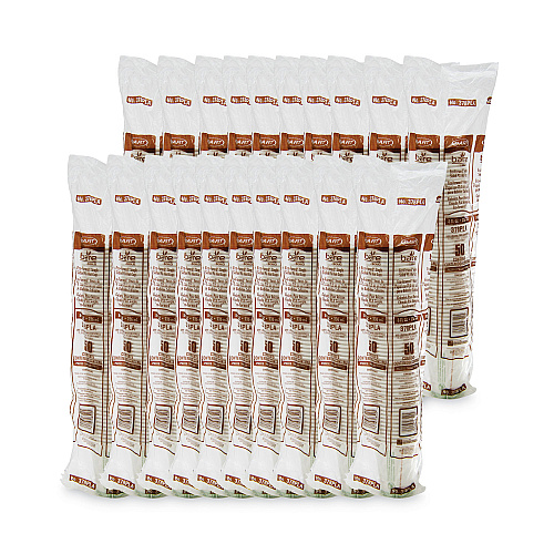 SOLO Bare Eco-Forward PLA Paper Hot Cups, 8 oz, Leaf Design, White/Green/Orange, 50/Bag, 20 Bags/Carton (378PLABB)