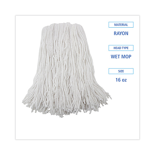 Boardwalk&reg; Premium 16 oz Cut-End Rayon Wet Mop Heads, White, 12 Mops (BWK216RCT)