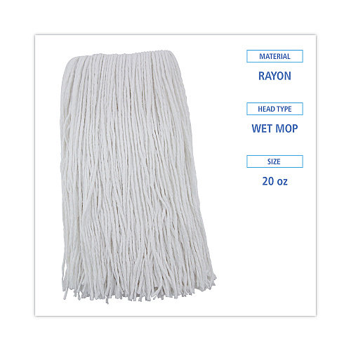 Boardwalk&reg; Premium 20 oz Cut-End Rayon Wet Mop Heads, White, 12 Mops (BWK220RCT)