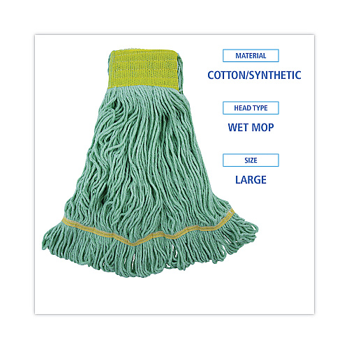 Boardwalk EcoMop Looped-End Mop Head, Recycled Fibers, Large Size, Green, 12/Carton (BWK1200LCT)