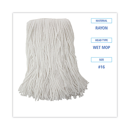 Boardwalk&reg; Standard Mop Head, Rayon, Size No. 16, White, 12 Mop Heads (BWK2016R)