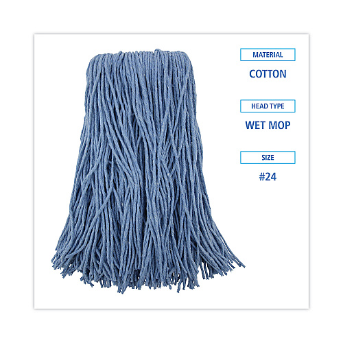 Boardwalk&reg; Standard Mop Head, Cotton/Synthetic, Blue, 12 Mop Heads (BWK2024B)