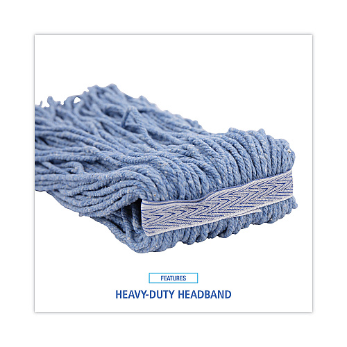 Boardwalk&reg; Standard Mop Head, Cotton/Synthetic, Blue, 12 Mop Heads (BWK2024B)