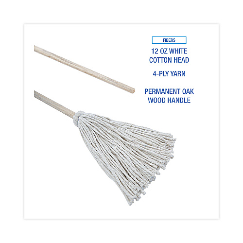 Boardwalk&reg; Deck Mop; 48" Wooden Handle, 12oz Cotton Fiber Head, 6/Pack (BWK112C)