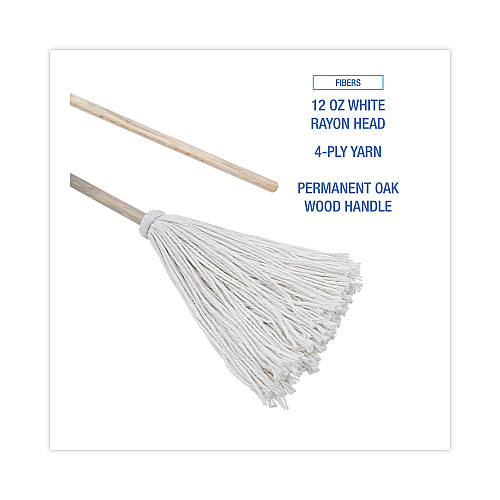 Boardwalk&reg; Deck Mop w/51" Wooden Handle, 12 oz Rayon Fiber Head, 6 Mops (BWK112R)