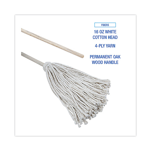 Boardwalk&reg; Deck Mop, 48" Wooden Handles, 16 oz Cotton Mops, 6 Mops (BWK116C)