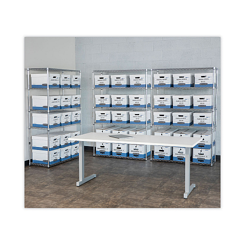 Bankers Box HANG'N'STOR Medium-Duty Storage Boxes, Letter Files, 12.63" x 15.63" x 10", White/Blue, 4/Carton (00784)