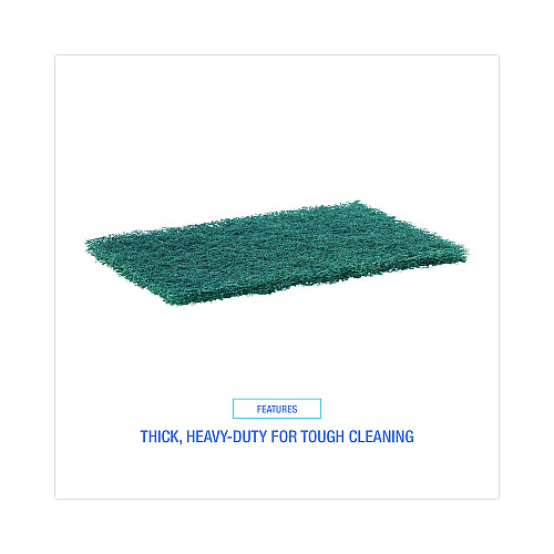 Boardwalk&reg; Heavy-Duty Scour Pads, Green, 6" x 9", 15 Pads/Carton (BWK186)