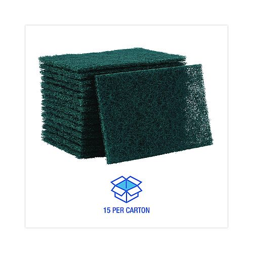 Boardwalk&reg; Heavy-Duty Scour Pads, Green, 6" x 9", 15 Pads/Carton (BWK186)