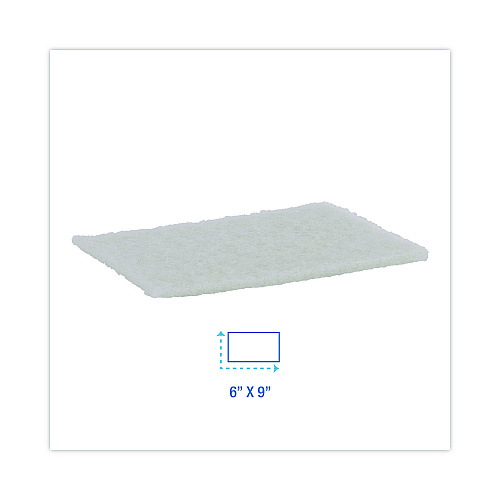 Boardwalk&reg; Light Duty Scour Pad, White, 6 x 9, 20 Pads (BWK198)