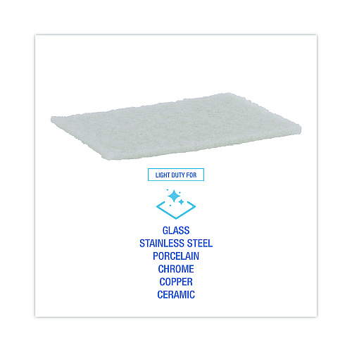 Boardwalk&reg; Light Duty Scour Pad, White, 6 x 9, 20 Pads (BWK198)