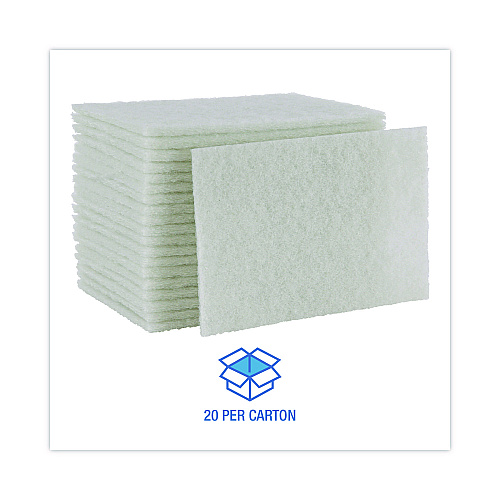 Boardwalk&reg; Light Duty Scour Pad, White, 6 x 9, 20 Pads (BWK198)