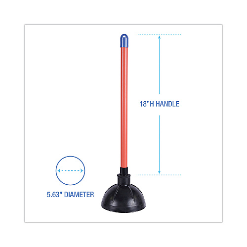 Boardwalk&reg; Toilet Plunger, 18" Handle w/ 5 5/8" Dia Bowl, 6 Plungers (BWK09201)