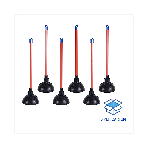 Boardwalk&reg; Toilet Plunger, 18" Handle w/ 5 5/8" Dia Bowl, 6 Plungers (BWK09201)