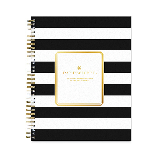 Blue Sky Day Designer Daily/Monthly Frosted Planner, Rugby Stripe Artwork, 10 x 8, Black/White Cover, 12-Month (July-June): 2025-2026 (137885)