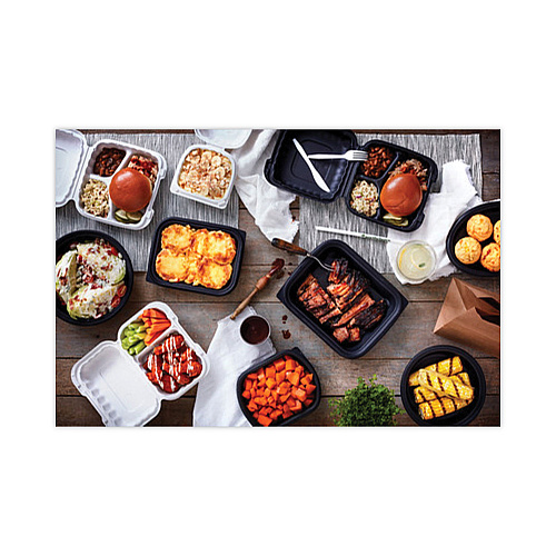 Pactiv EarthChoice MealMaster Container with Lid, 48 oz, 10.13" Diameter x 2.13"h, 1-Compartment, Black/Clear, Plastic, 150/Carton (0CN80948CSTC)