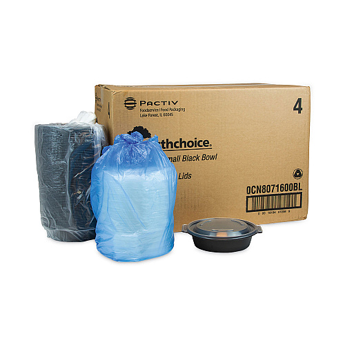 Pactiv EarthChoice MealMaster Container with Lid, 16 oz, 7 x 7 x 1.8, Black/Clear, Plastic, 252/Carton (0CN8071600BL)