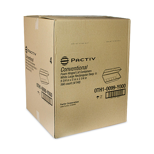 Pactiv Foam Hinged Lid Containers, Single Tab Lock Hoagie, 9.75 x 5 x 3.25, White, 560/Carton (0TH10099Y000)