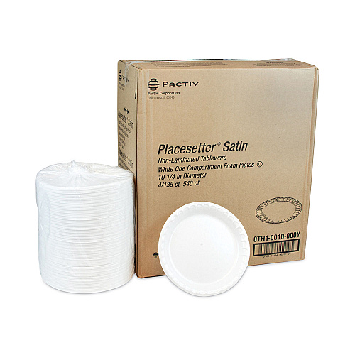 Pactiv Placesetter Satin Non-Laminated Foam Dinnerware, Plate, 10.25" dia, White, 540/Carton (0TH10010000Y)
