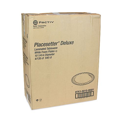 Pactiv Placesetter Deluxe Laminated Foam Dinnerware, Plate, 10.25" dia, White, 540/Carton (0TK10010000Y)