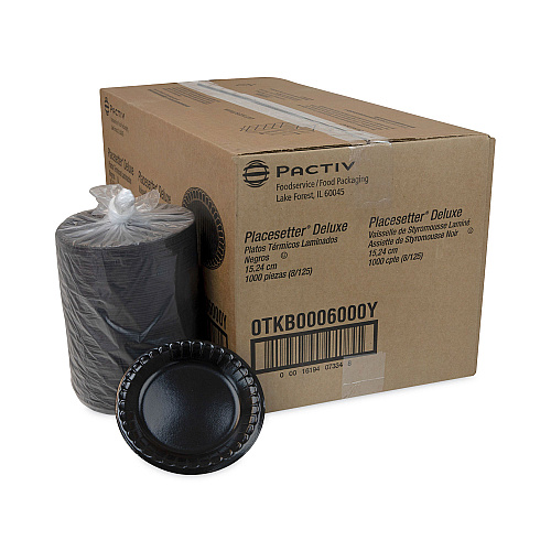 Pactiv Evergreen Placesetter Deluxe Laminated Foam Dinnerware, Plate, 6" dia, Black, 125/Pack, 8 Packs/Carton (0TKB0006000Y)