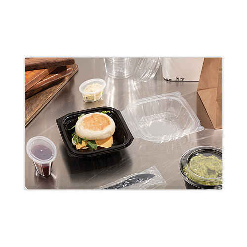 Pactiv EarthChoice Vented Dual Color Microwavable Hinged Lid Container, 1-Compartment, 16oz, 6 x 6 x 3, Black/Clear, Plastic, 321/CT (DC6610B000)