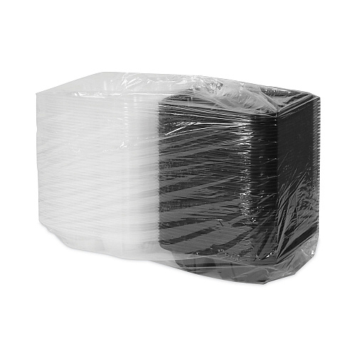Pactiv EarthChoice Vented Dual Color Microwavable Hinged Lid Container, 33oz, 8.5x8.5x3, 3-Compartment, Black/Clear, Plastic, 150/CT (DC858330B000)