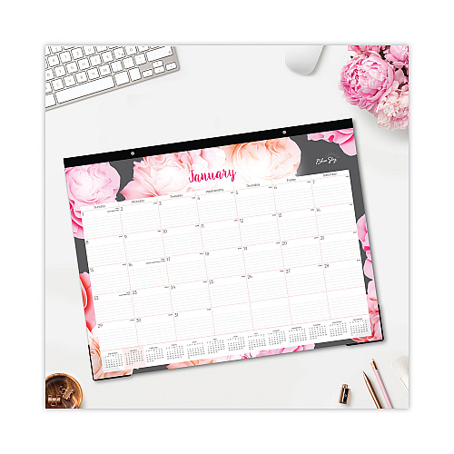 Blue Sky Joselyn Desk Pad, Rose Artwork, 22 x 17, White/Pink/Peach Sheets, Black Binding, Clear Corners, 12-Month (Jan to Dec): 2026 (102714)