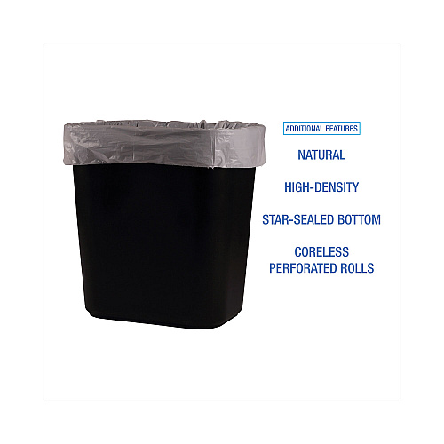 Boardwalk High-Density Can Liners, 10 gal, 6 mic, 24" x 23", Natural, Perforated Roll, 50 Bags/Roll, 20 Rolls/Carton (BWK242306)