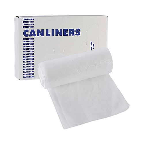 Boardwalk High-Density Can Liners, 10 gal, 6 mic, 24" x 23", Natural, Perforated Roll, 50 Bags/Roll, 20 Rolls/Carton (BWK242306)