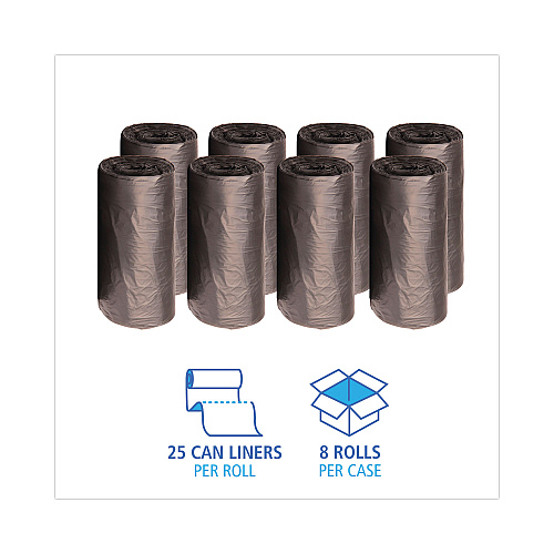 Boardwalk High-Density Can Liners, 60 gal, 14 mic, 38" x 58", Black, Perforated Roll, 25 Bags/Roll, 8 Rolls/Carton (385814K)
