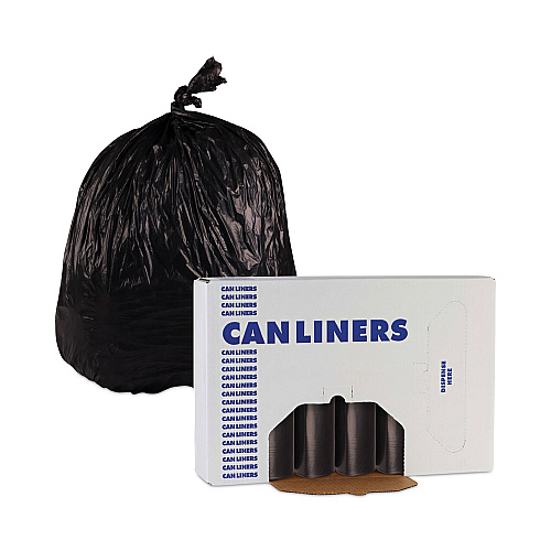Boardwalk High-Density Can Liners, 60 gal, 14 mic, 38" x 58", Black, Perforated Roll, 25 Bags/Roll, 8 Rolls/Carton (385814K)