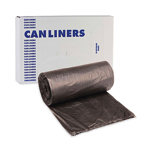 Boardwalk High-Density Can Liners, 60 gal, 14 mic, 38" x 58", Black, Perforated Roll, 25 Bags/Roll, 8 Rolls/Carton (385814K)