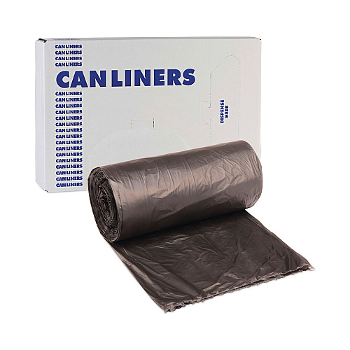 Boardwalk High-Density Can Liners, 45 gal, 19 mic, 40" x 46", Black, Perforated Roll, 25 Bags/Roll, 6 Rolls/Carton (BWK404622BLK)