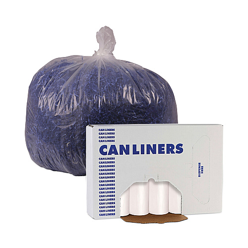 Boardwalk High-Density Can Liners, 56 gal, 19 mic, 43" x 47", Natural, Perforated Roll, 25 Bags/Roll, 6 Rolls/Carton (BWK434722)