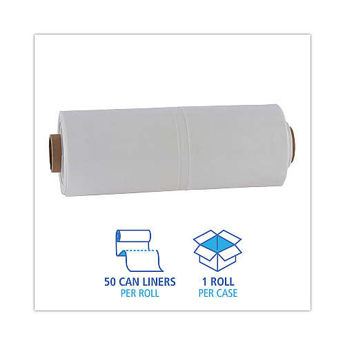 Boardwalk Industrial Drum Liners Rolls, 60 gal, 2.7 mil, 38" x 63", Clear, 50/Carton (BWKD38634CL)