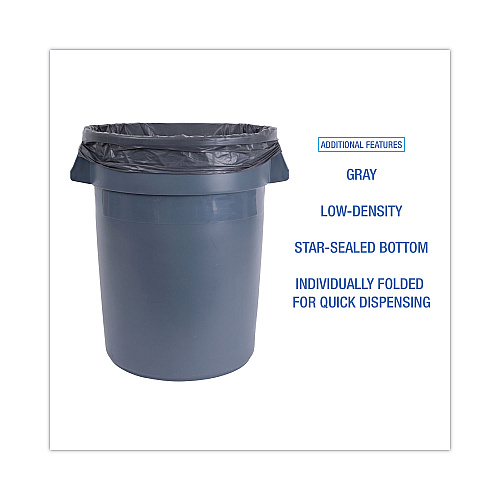 Boardwalk&reg; 33 Gallon Gray Can Liners, 1.3 mil, 33 x 39, 100 Liners (BWKG3339G)