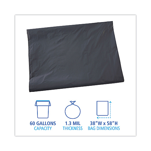 Boardwalk&reg; 60 Gallon Gray Can Liners, 1.3 mil, 38 x 58, 100 Liners (BWKG3858G)