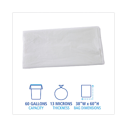 Boardwalk&reg; 60 Gallon Natural Can Liners, 13 mic, 38 x 60, 200 Liners (BWKH3860H)