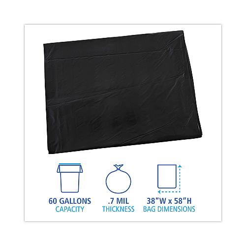 Boardwalk&reg; 60 Gal Black Can Liners, 0.7 mil, 38 x 58, 100 Liners (BWKL3858H)