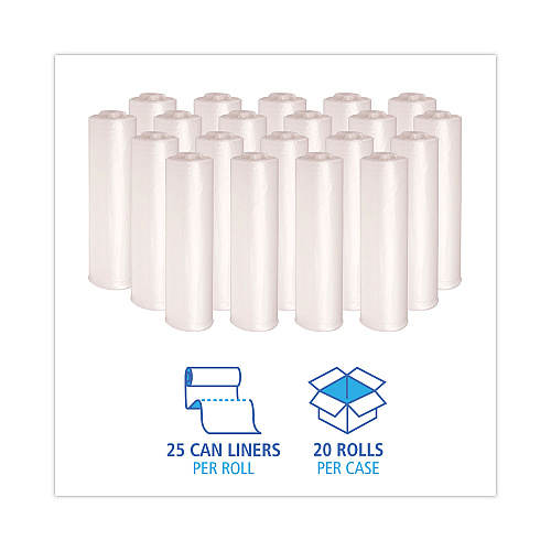 Boardwalk&reg; High Density Can Liner Rolls, 30 gal, 20 Rolls of 25 Bags (BWKRH3037S)