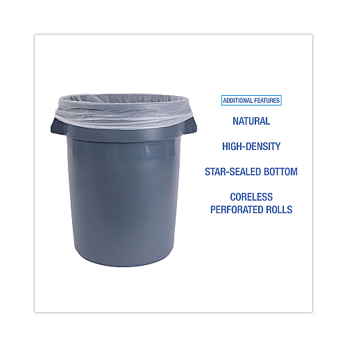 Boardwalk&reg; High Density Can Liner Rolls, 30 gal, 20 Rolls of 25 Bags (BWKRH3037S)