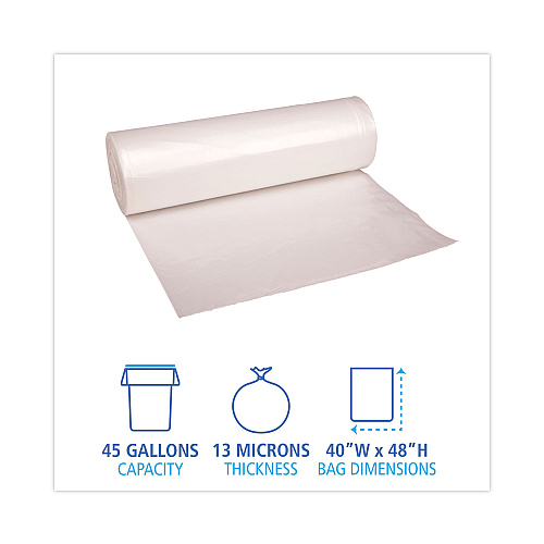 Boardwalk&reg; 45 Gal Can Liners, 13 mic, 10 Coreless Rolls of 25 Bags (BWKRH4048H)