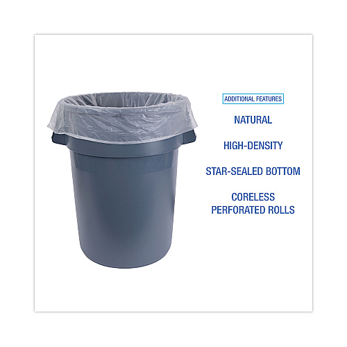 Boardwalk&reg; 45 Gal Can Liners, 13 mic, 10 Coreless Rolls of 25 Bags (BWKRH4048H)