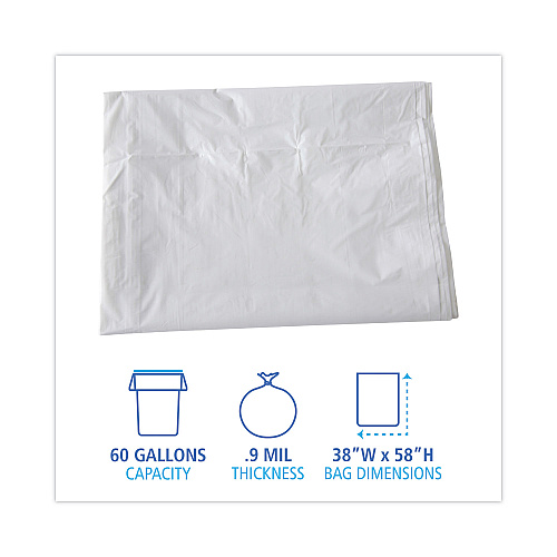Boardwalk&reg; 60 Gallon White Can Liners, 0.9 mil, 38 x 58, 100 Liners (BWKW3858X)