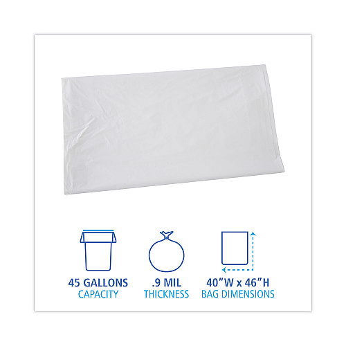 Boardwalk&reg; 45 Gallon White Can Liners, 0.9 mil, 40 x 46, 100 Liners (BWKW4046X)