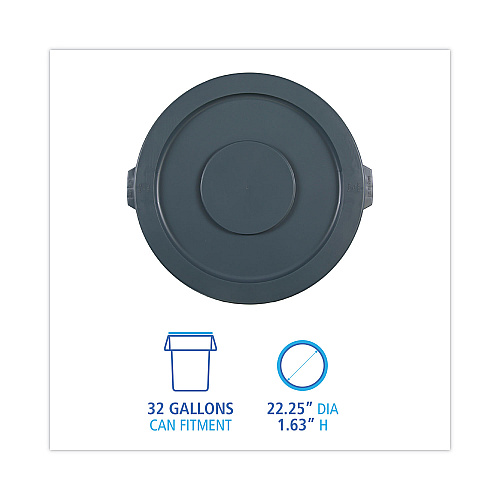 Boardwalk&reg; Flat-Top Lids for 32 gal Waste Receptacle, Rnd, Gy, EA (BWK32GLWRLIDG)